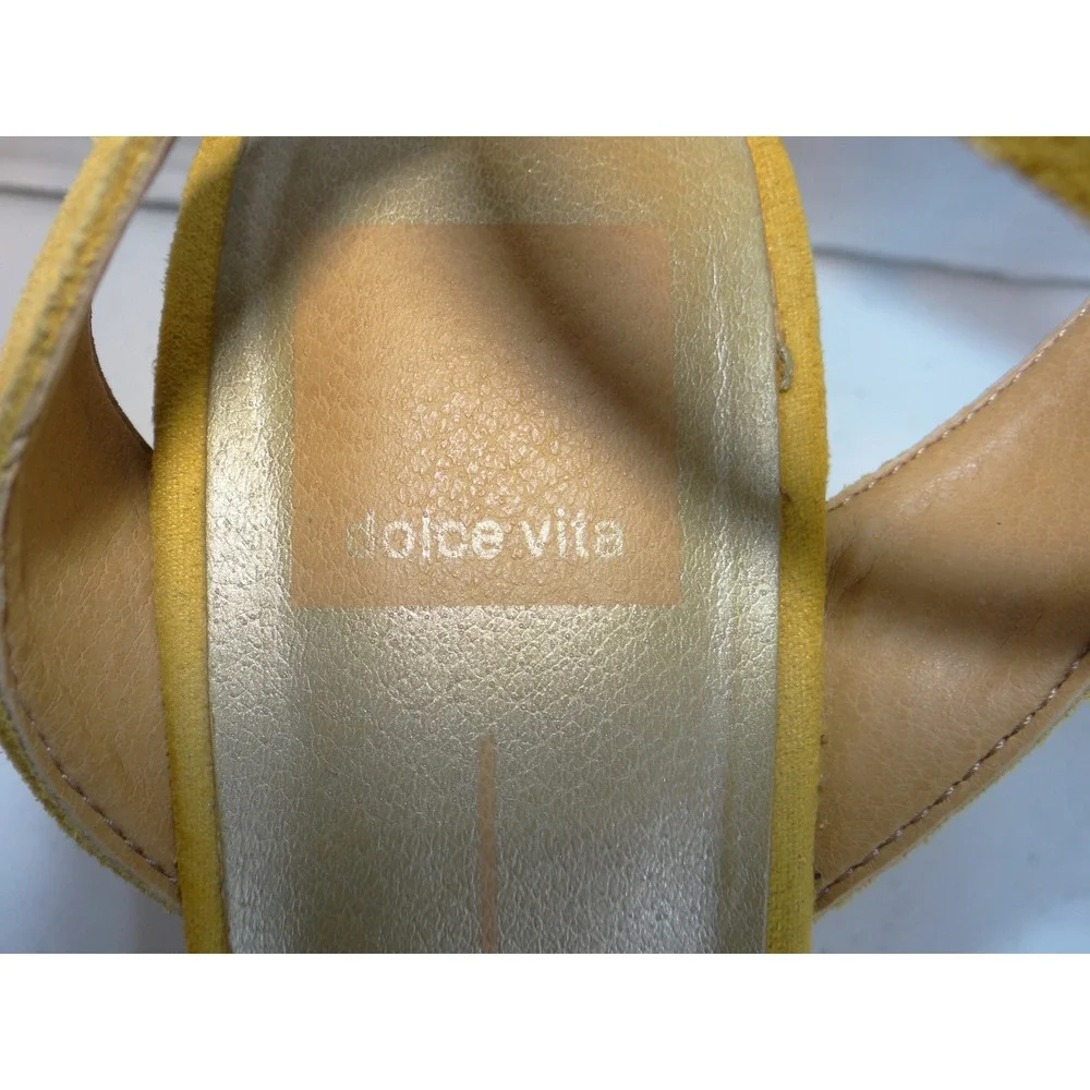 Dolce Vita Mustard Yellow‎ Suede Cork Wedge Ankle Strap Sandals Size 6